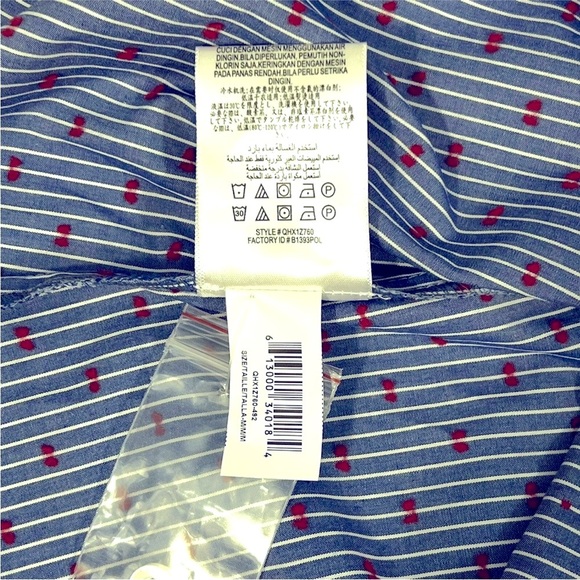 🆕 BCBGENERATION Blue & White Striped Red Dot Cold-Shoulder Shirt XS - Picture 11 of 11